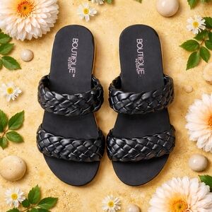 Boutique by Corkys Black Braided Double-Strap Slide Sandals - Women's